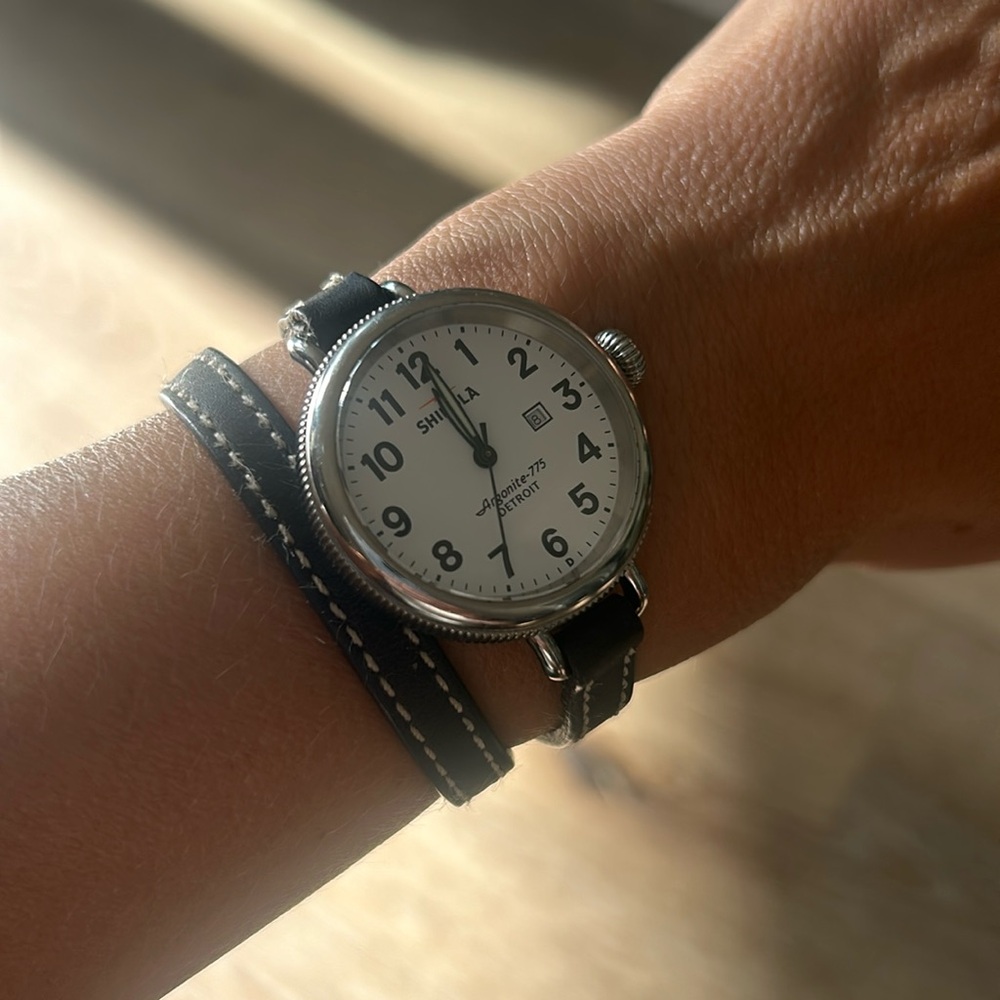Black Shinola Leather Birdy Wrap Watch